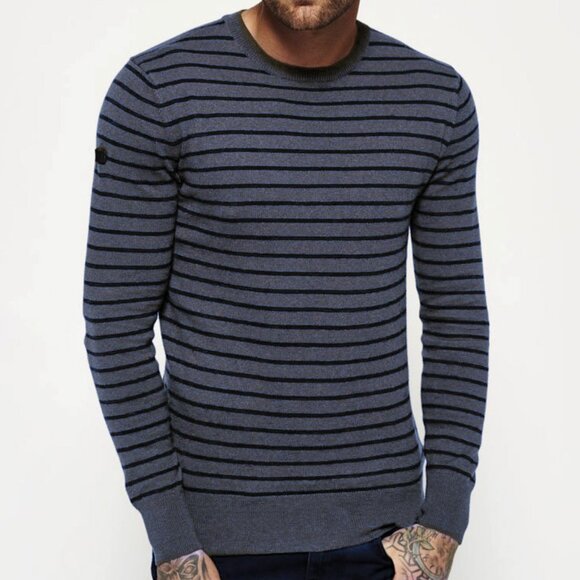 Superdry Premium Knitwear Co. 54 Cashmere Blend Stripe Crewneck Jumper Sz S NWOT - Picture 1 of 7